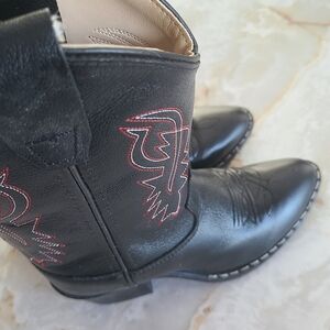 Old West Kids Black and Red Cowboy Boots Sz 11